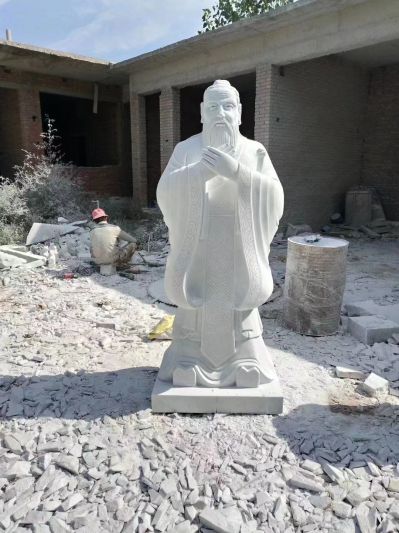漢白玉孔子，中國古代著名教育家思想家孔子石雕像