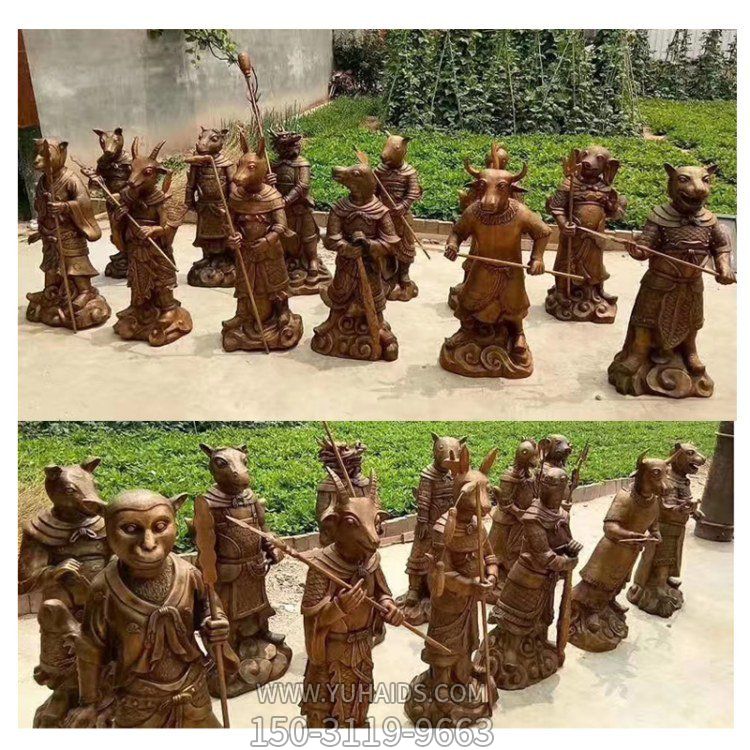 人身獸首的十二生肖銅雕，可做石材或玻璃鋼材質(zhì)雕塑