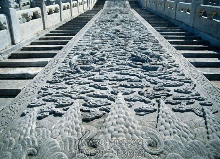 寺廟臺(tái)階大型石浮雕，祥云、龍石刻浮雕雕塑