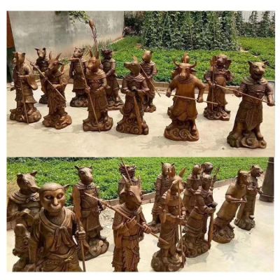 人身獸首的十二生肖銅雕，可做石材或玻璃鋼材質