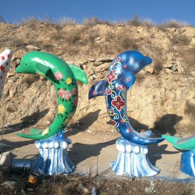 玻璃鋼海豚，彩繪海洋動(dòng)物雕塑