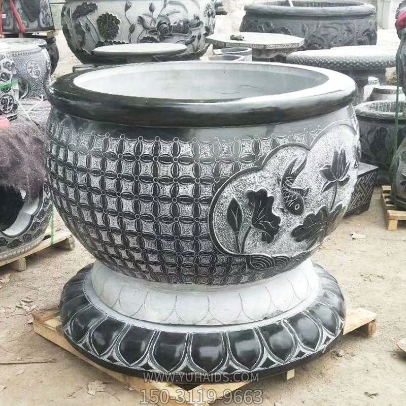 青石創(chuàng)意浮雕網(wǎng)格大型戶(hù)外景觀擺件缸雕塑