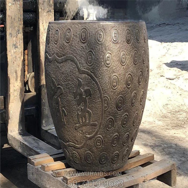 聚寶盆，仿古石雕，招財(cái)擺件雕塑