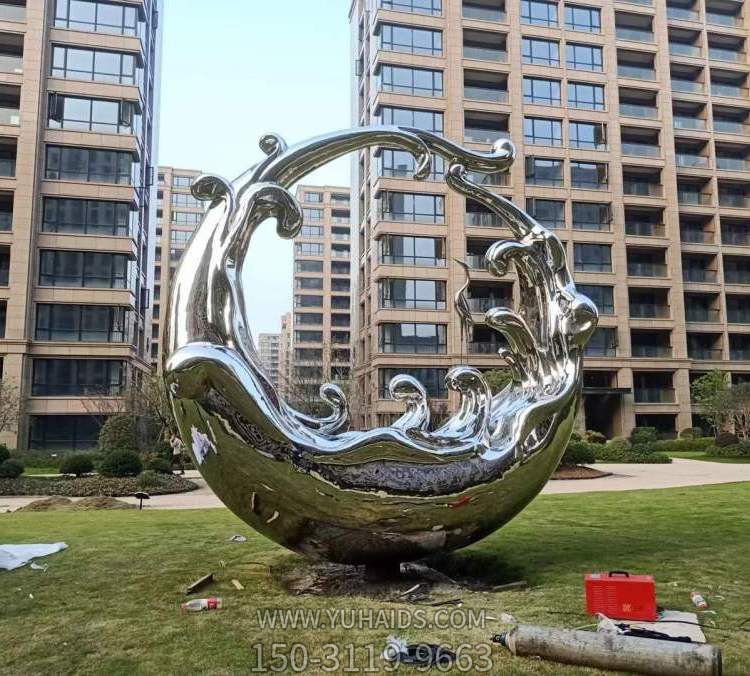不銹鋼大型月亮圓環(huán)鏤空球金屬魚(yú)浪花校園廣場(chǎng)戶(hù)外景觀雕塑
