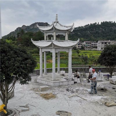 石雕涼亭，雙層六柱石亭子