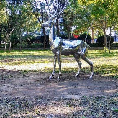 不銹鋼鏡面鹿，園林梅花鹿動物擺件