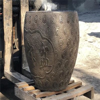 聚寶盆，仿古石雕，招財(cái)擺件