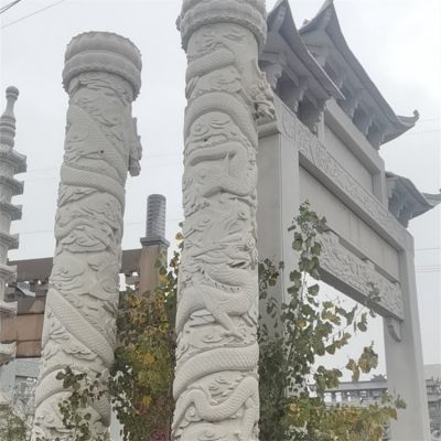大理石石雕戶外廣場(chǎng)浮雕盤(pán)龍石柱雕塑
