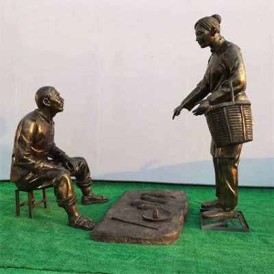 戶外街道情景買(mǎi)賣(mài)東西的人物景觀雕塑