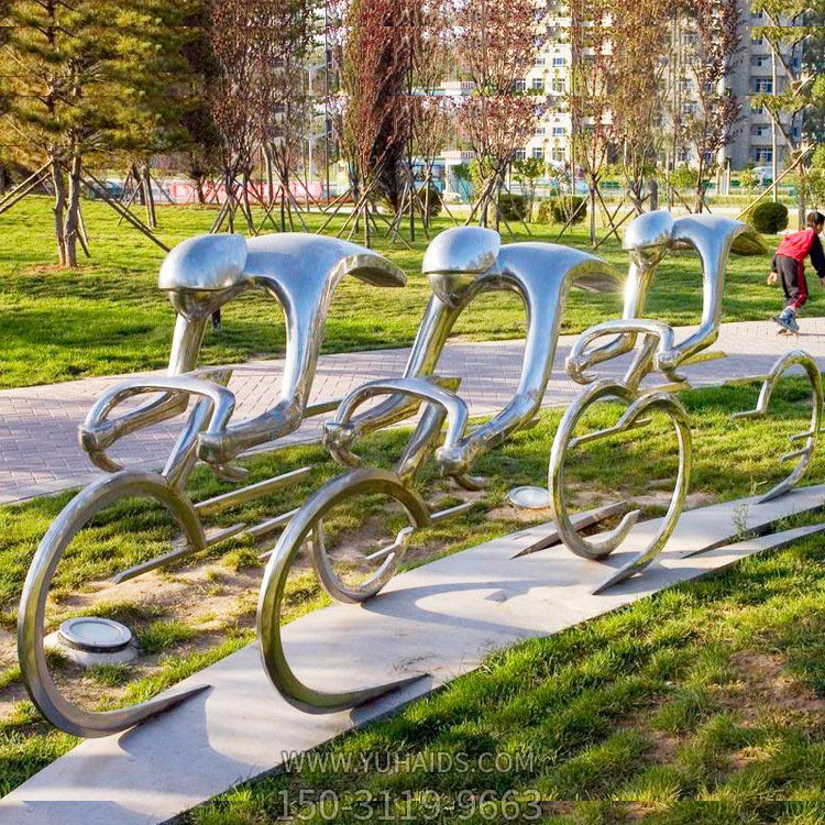不銹鋼抽象騎行人物雕塑，公園園林體育運動主題雕塑