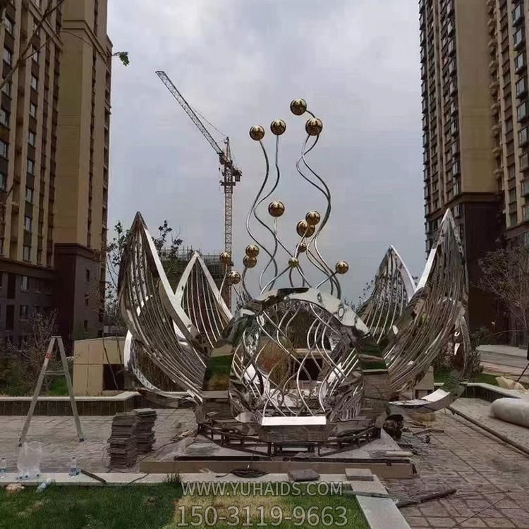 不銹鋼抽象園林景觀 戶(hù)外大型鏡面鏤空噴泉水景擺件雕塑