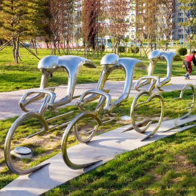 不銹鋼抽象騎行人物雕塑，公園園林體育運(yùn)動(dòng)主題雕塑