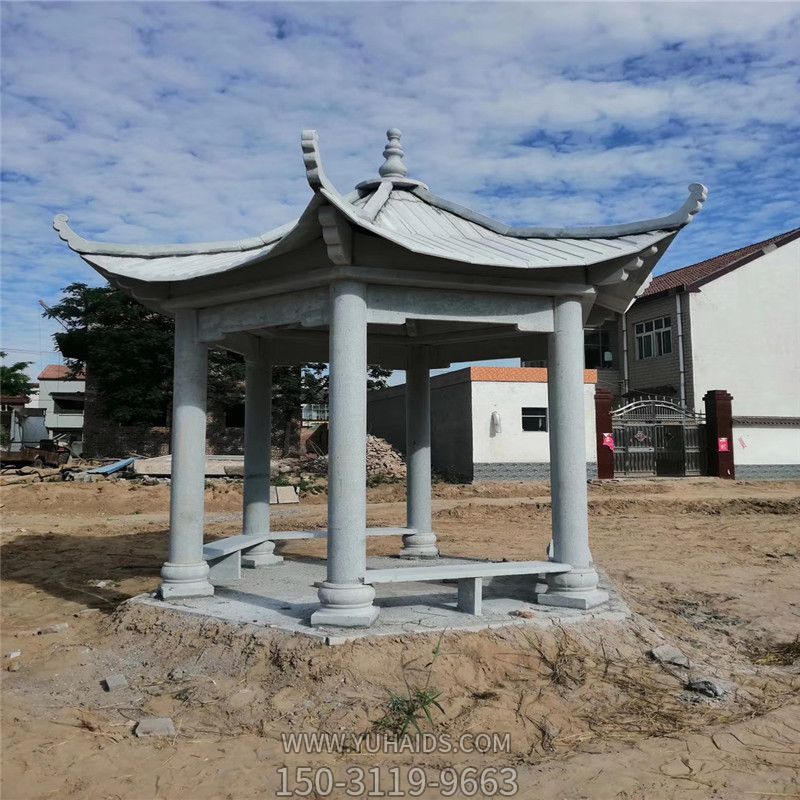 農(nóng)村廣場(chǎng)擺放簡易休息涼亭石雕雕塑