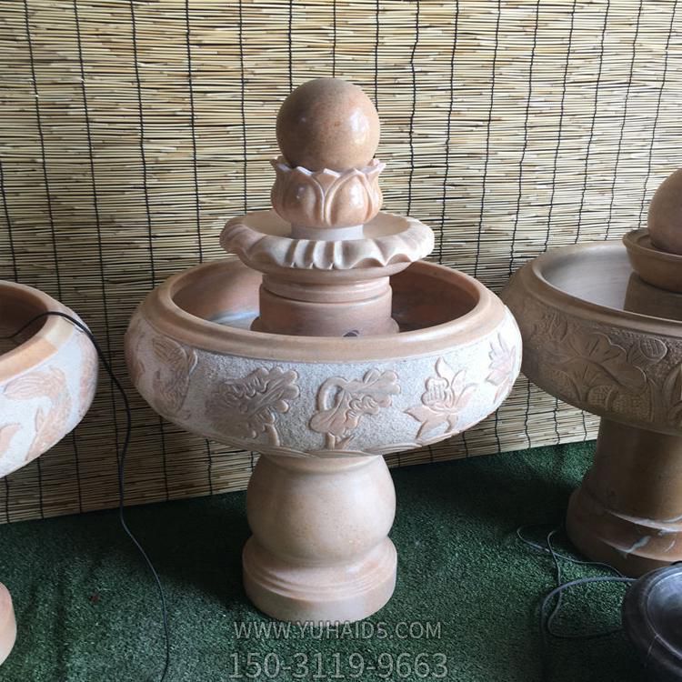 晚霞紅大理石風(fēng)水球水缽，室內(nèi)家用小型招財(cái)擺件雕塑