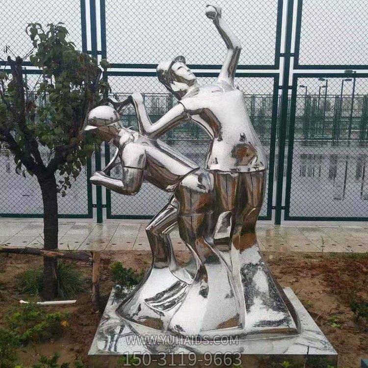 打網(wǎng)球，不銹鋼鏡面抽象體育運(yùn)動(dòng)人物景觀雕塑