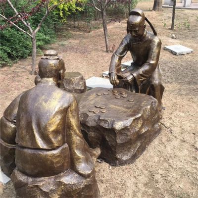 下棋，古代人物玻璃鋼仿銅場(chǎng)景雕塑