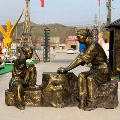 情景人物雕塑，城市街道玻璃鋼仿銅創(chuàng)意情景人物雕塑