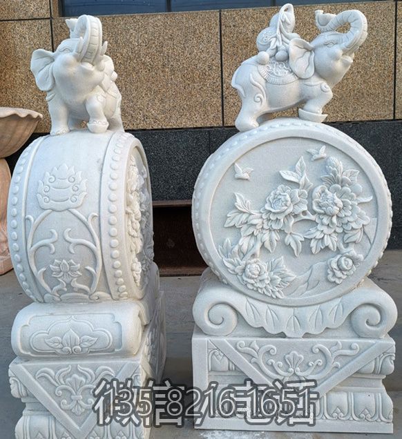 吉象（吉祥）漢白玉大象抱鼓石門(mén)墩