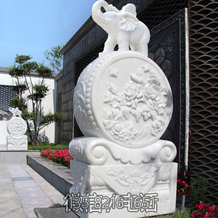 石雕門(mén)墩漢白玉抱鼓石 門(mén)口石墩裝飾擺件