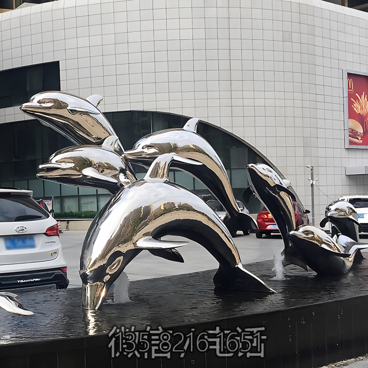 戶外不銹鋼鏡面動(dòng)物海豚雕塑