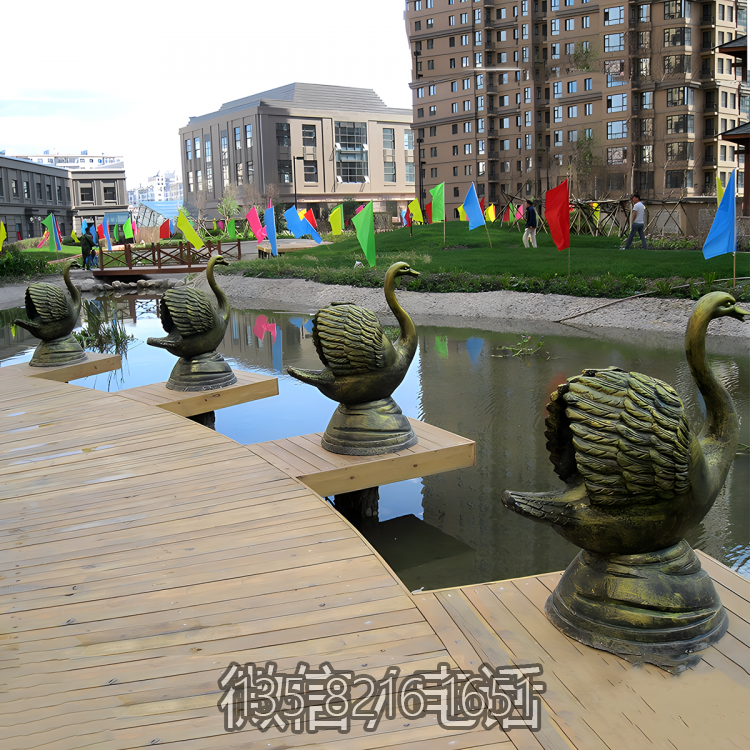 小區(qū)景觀(guān)水景擺件玻璃鋼仿銅 吐水噴水動(dòng)物天鵝雕塑