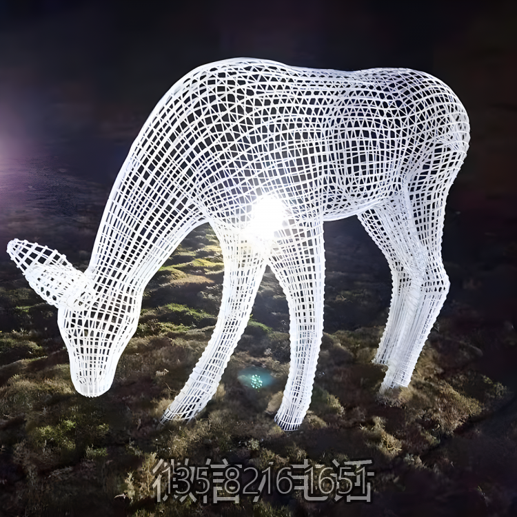 公園戶外不銹鋼金屬鏤空編織動(dòng)物擺件抽象小鹿雕塑