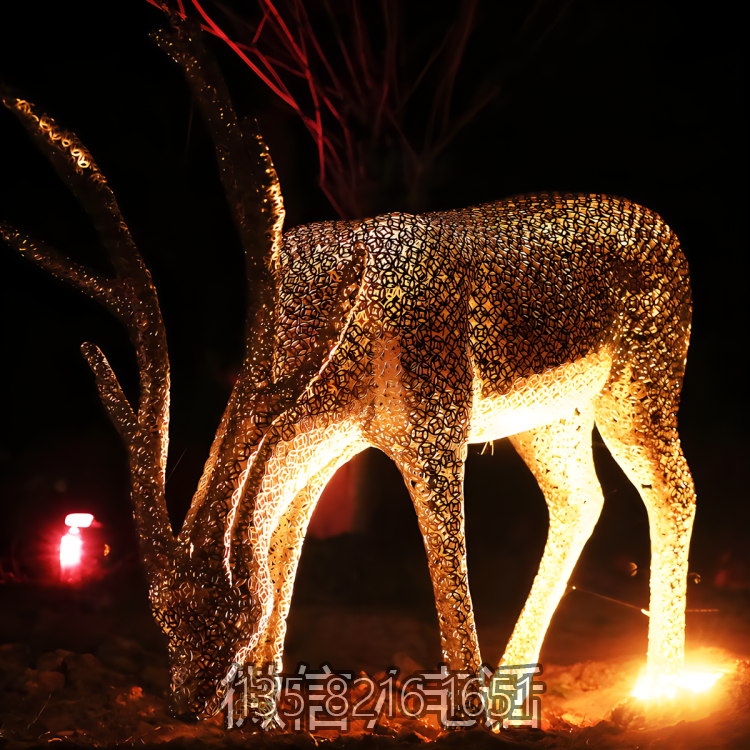 定制不銹鋼創(chuàng)意鏤空動(dòng)物發(fā)光小鹿雕塑