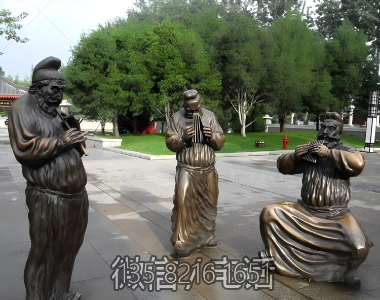 園林景觀演奏樂(lè)器的胡人銅雕雕塑