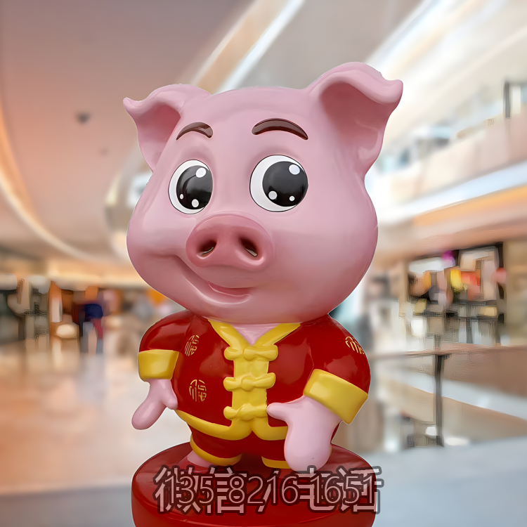 商場(chǎng)美陳裝飾擺件恭賀新春玻璃鋼卡通生肖豬雕塑
