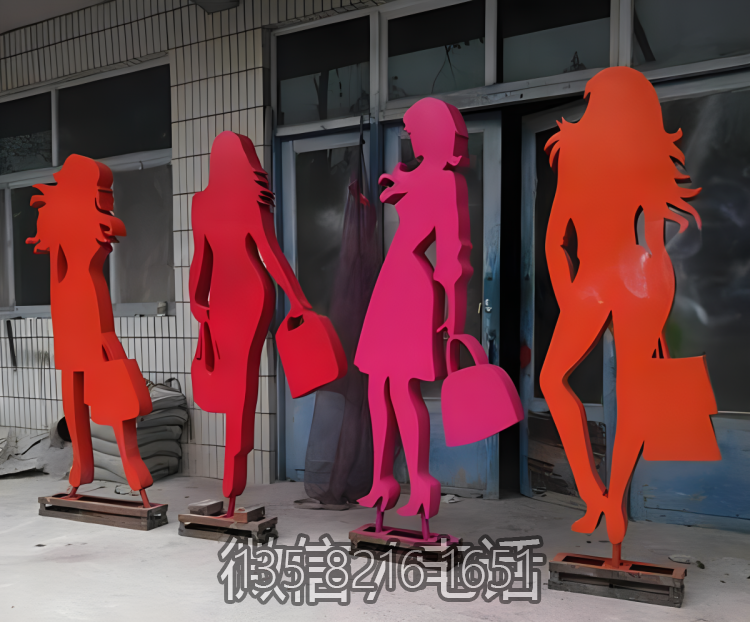 不銹鋼剪影購(gòu)物人物雕塑