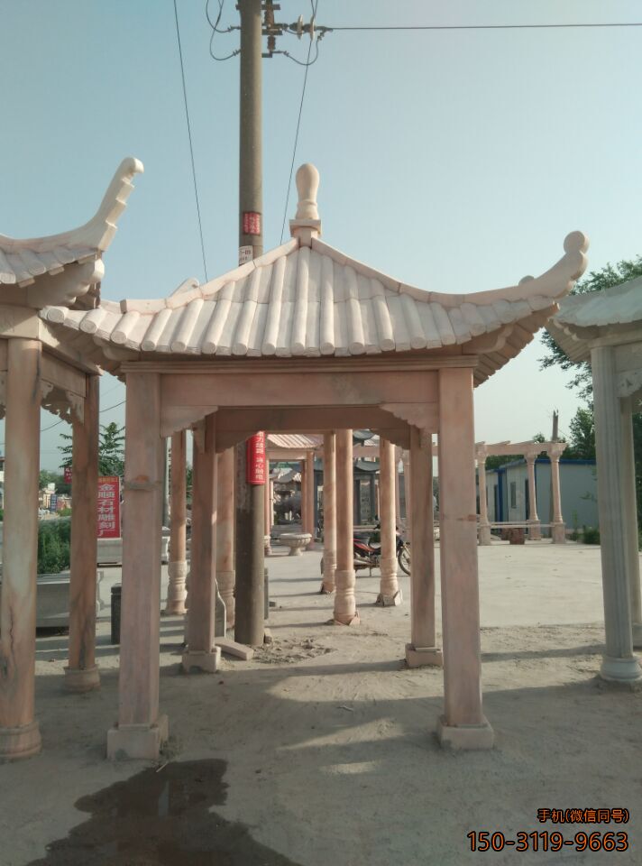 晚霞紅單層、單檐、加厚、四角涼亭雕塑